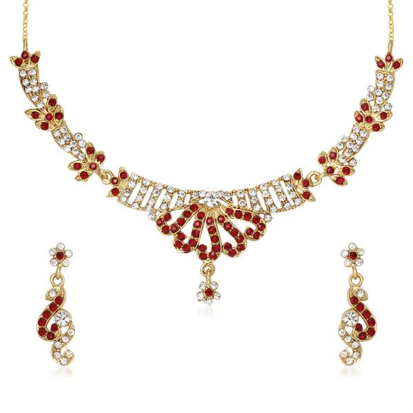 Kriaa Red Austrian Stone Gold Plated Necklace Set - 1105505