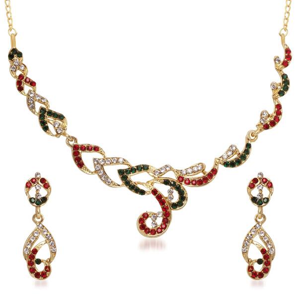 Kriaa Red Austrian Stone Gold Plated Necklace Set - 1105506