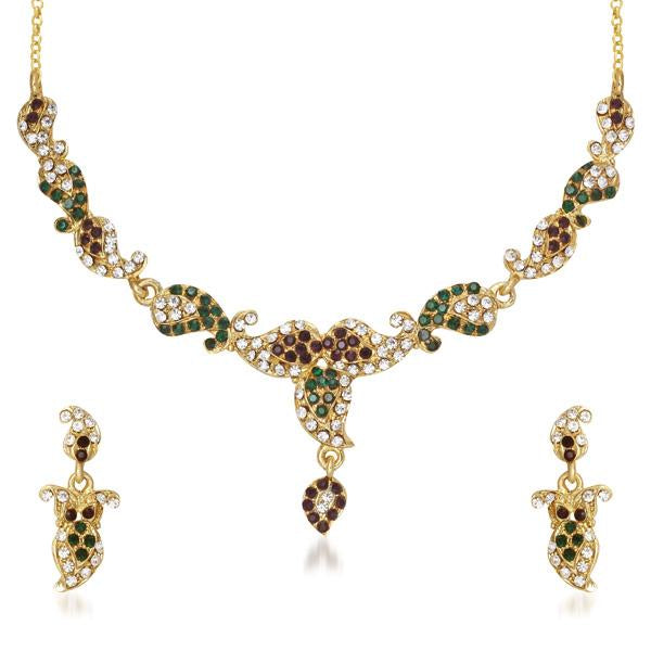 Kriaa Green Austrian Stone Gold Plated Necklace Set - 1105509