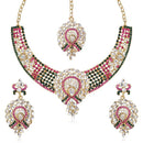 Kriaa Green & Pink Austrian Stone Gold Plated Necklace Set With Maang Tikka