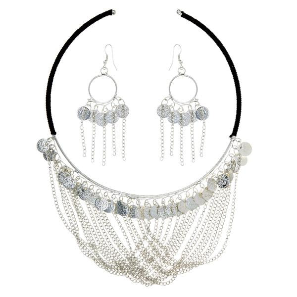 Urthn Silver Plated Statement Necklace Set - 1105604