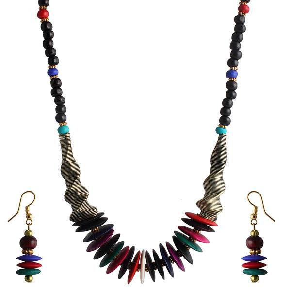 Tip Top Fashions Multicolor Beads Antique Gold Necklace Set - 1105913