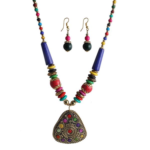 Beadside Multicolor Beads Antique Gold Necklace Set - 1105914B