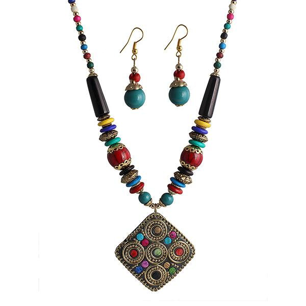 Beadside Multicolor Beads Antique Gold Necklace Set - 1105915C