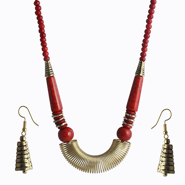 Urthn Red Colored Gold Plated Stetement Necklace Set