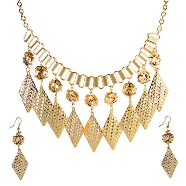 Jeweljunk Antique Gold Statement Necklace Set -1106007