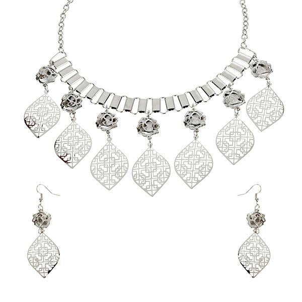 Tip Top Fashions Rhodium Plated Statement Necklace Set - 1106010