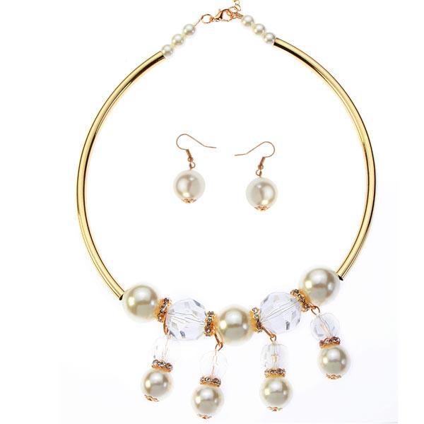Urthn White Pearl Gold Plated Statement Necklace Set - 1106016