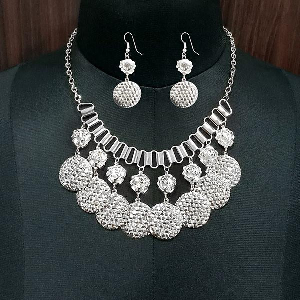 Jeweljunk Rhodium Plated Statement Necklace Set - 1106020A