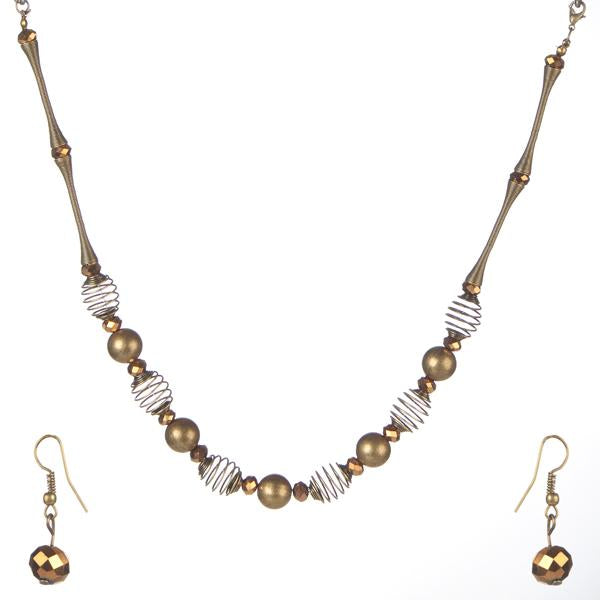 Urthn Antique Gold Beads Necklace Set - 1106101