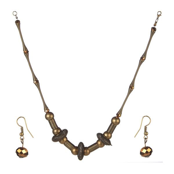 Urthn Antique Gold Beads Necklace Set - 1106104