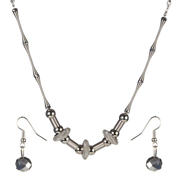 Urthn Rhodium Plated  Beads Statement Necklace Set - 1106112