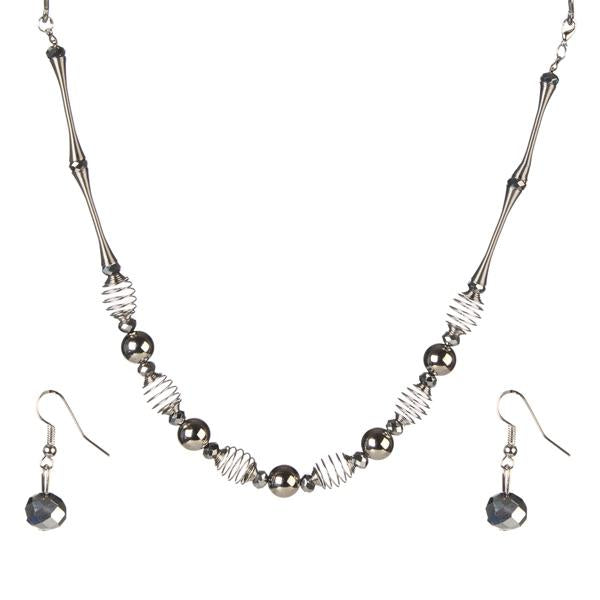 Urthn Rhodium Plated Beads Necklace Set - 1106114
