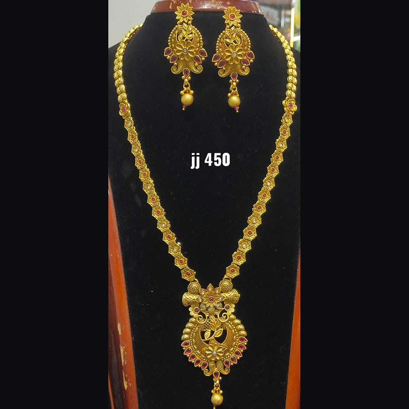 Jain Jewellers Gold Plated Pota Stone Long Haram Necklace Set