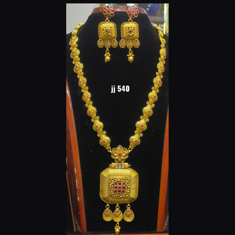 Jain Jewellers Gold Plated Pota Stone Long Haram Necklace Set