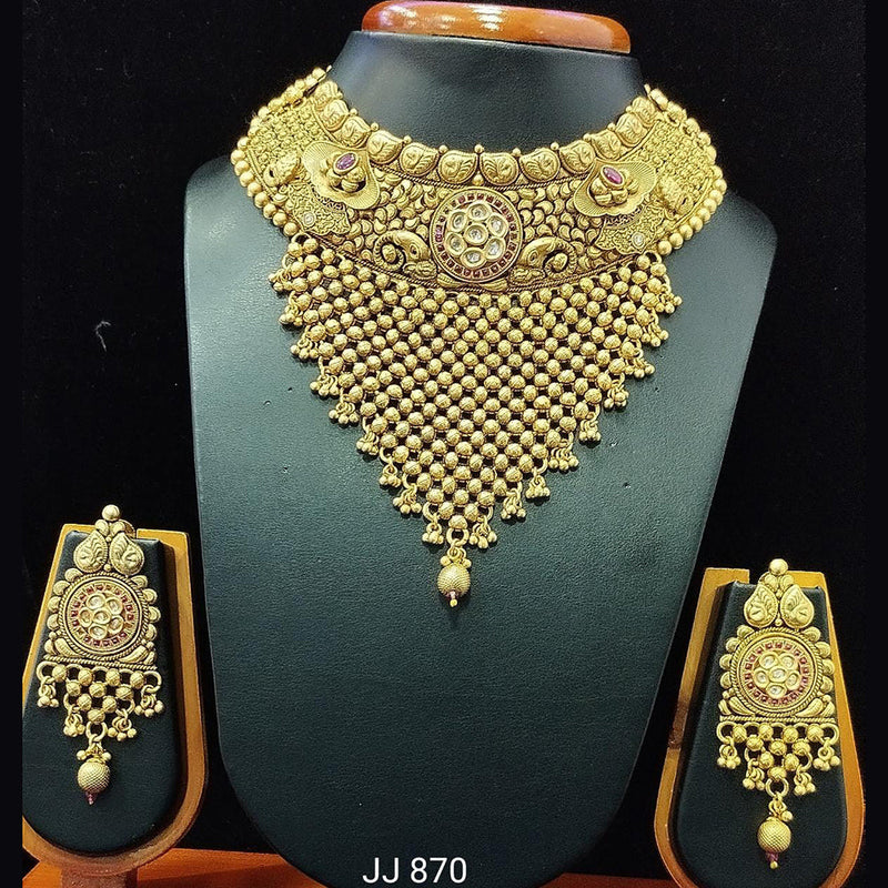 Jain Jewellers Gold Plated Pota Stone Necklace Set - 11061571