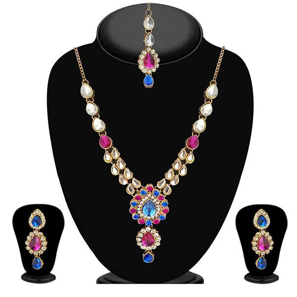 Kriaa Kundan Gold Plated Necklace Set With Maang Tikka - 1106201D