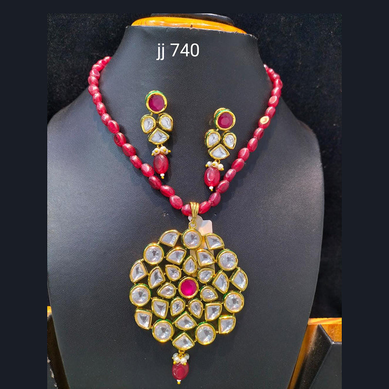 Jain Jewellers Gold Plated Kundan Stone Necklace Set - 11062039
