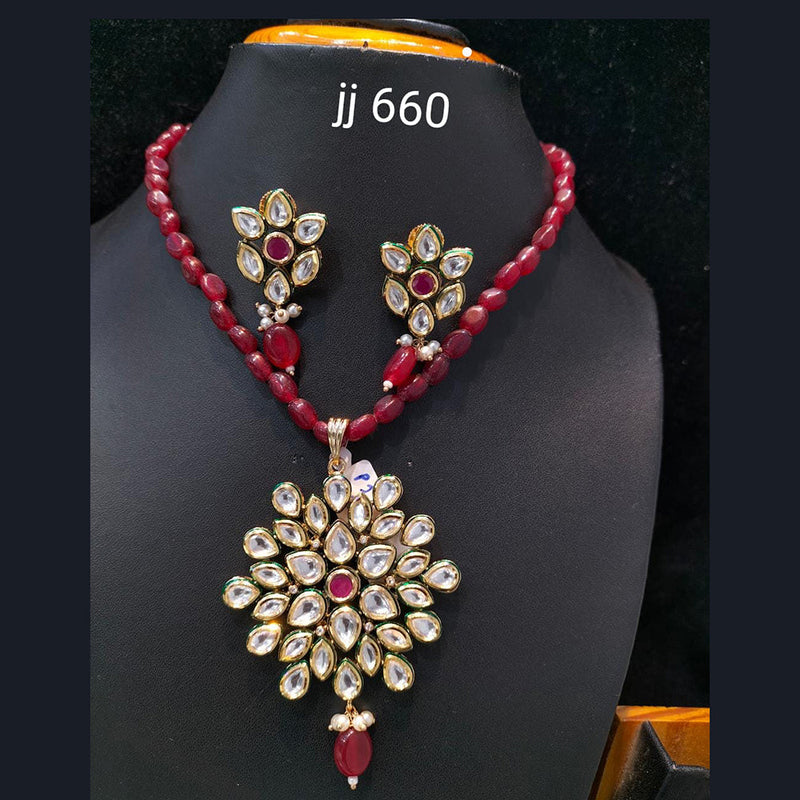 Jain Jewellers Gold Plated Kundan Stone Necklace Set - 11062040