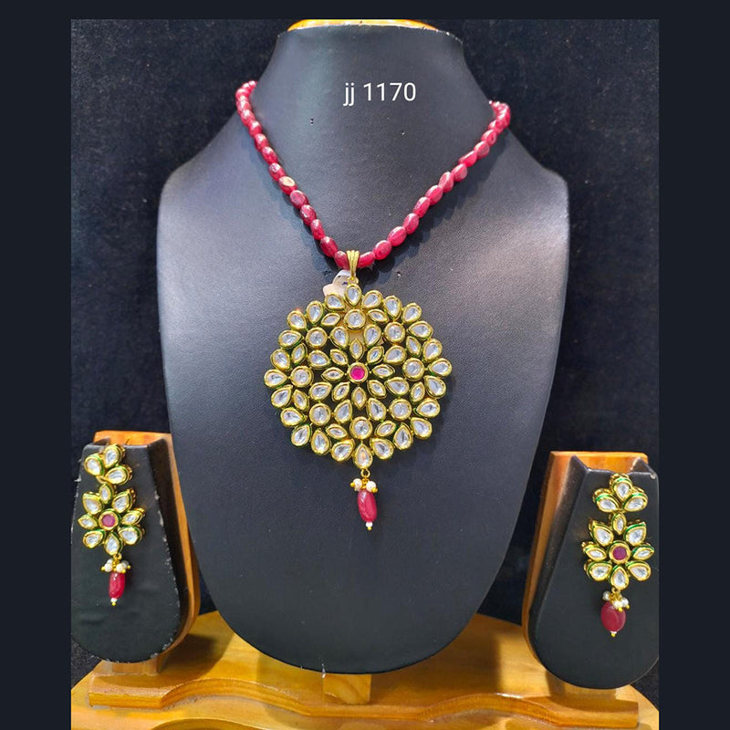Jain Jewellers Gold Plated Kundan Stone Necklace Set - 11062044