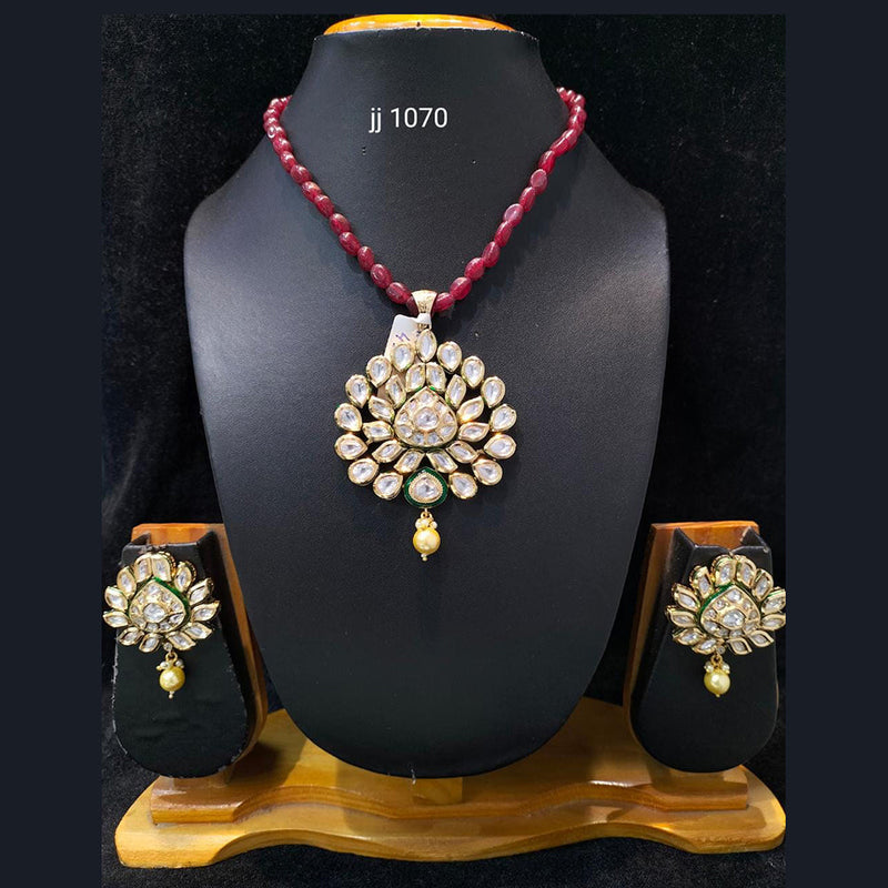 Jain Jewellers Gold Plated Kundan Stone Necklace Set - 11062045