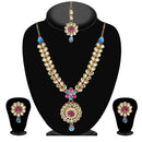 Kriaa Kundan Gold Plated Necklace Set With Maang Tikka - 1106204C