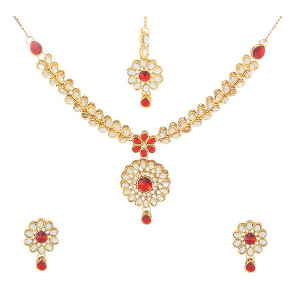 Kriaa Kundan Gold Plated Necklace Set With Maang Tikka - 1106204D