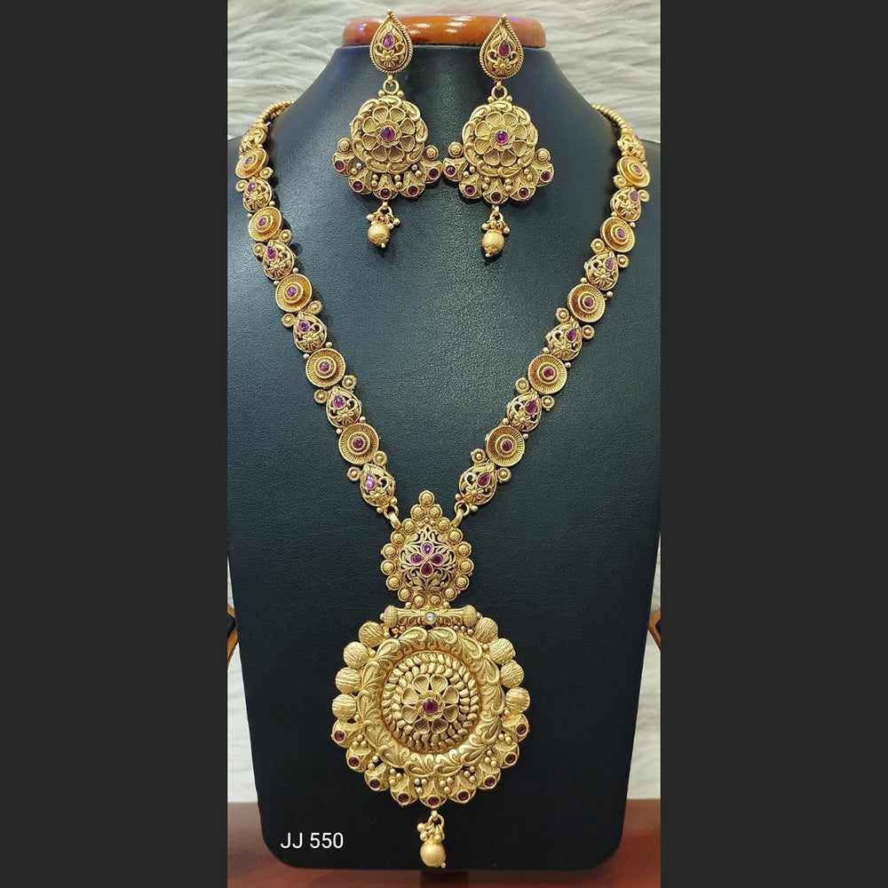 Jain Jewellers Gold Plated Pota Stone Long Haram Necklace Set - 11062189