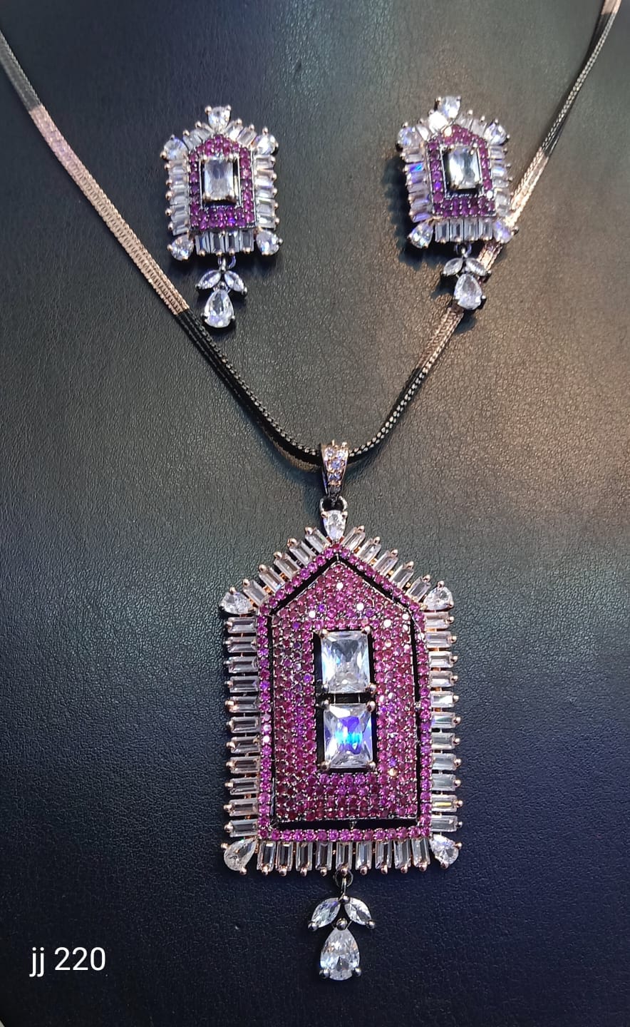 Jain Jewellers American Diamond Pendant Set - 11062317