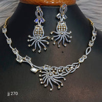 Jain Jewellers Gold Plated American Diamond Necklace Set - 11062637