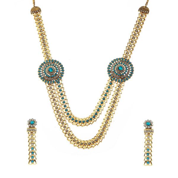 Tip Top Fashions Blue Austrian Stone Gold Plated Necklace Set - 1106301B