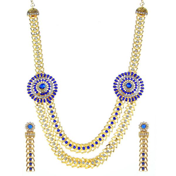 Tip Top Fashions Blue Austrian Stone Gold Plated Necklace Set - 1106301D