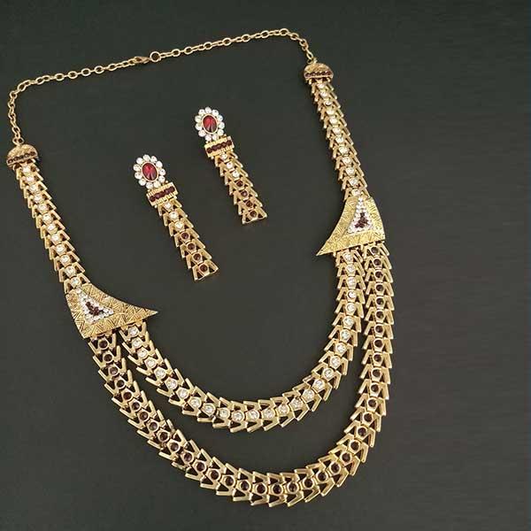 Tip Top Fashions Stone Gold Plated Traditional Necklace Set - 1106302F