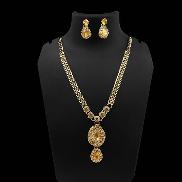 Kriaa Gold Plated Brown Austrian Stone Necklace Set - 1106307