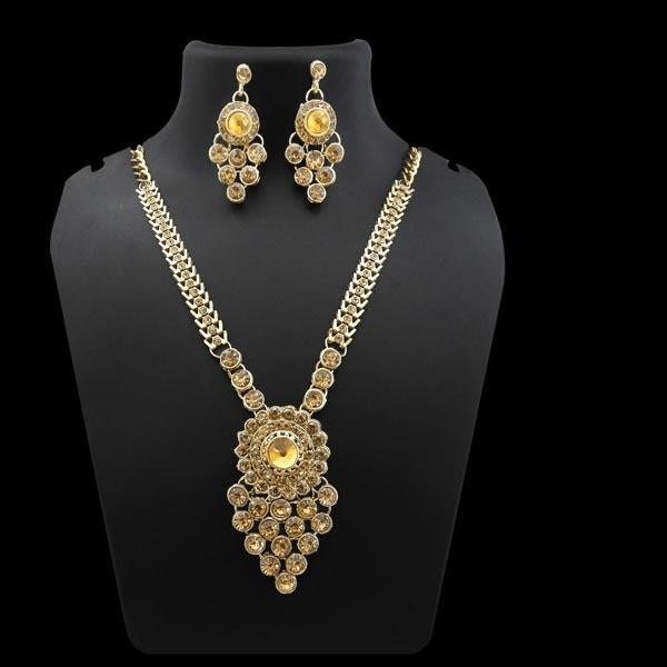 Kriaa Gold Plated Brown Austrian Stone Necklace Set - 1106310