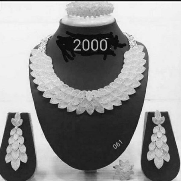 Jain Jewellery Silver Plated  AD Stone Jewellery Combo Set