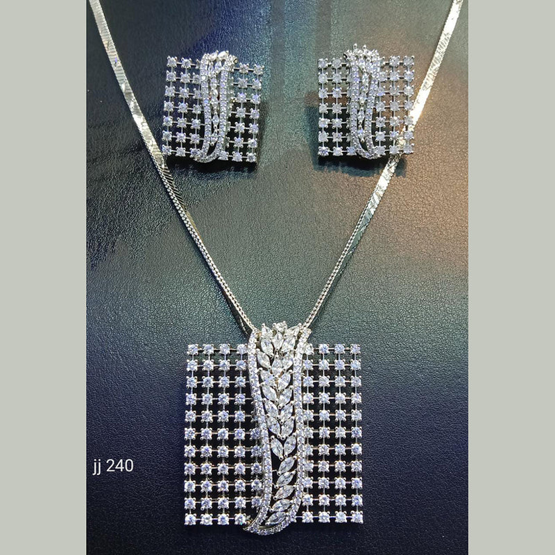 Jain Jewellers Silver Plated AD Stone Chain Pendant Set