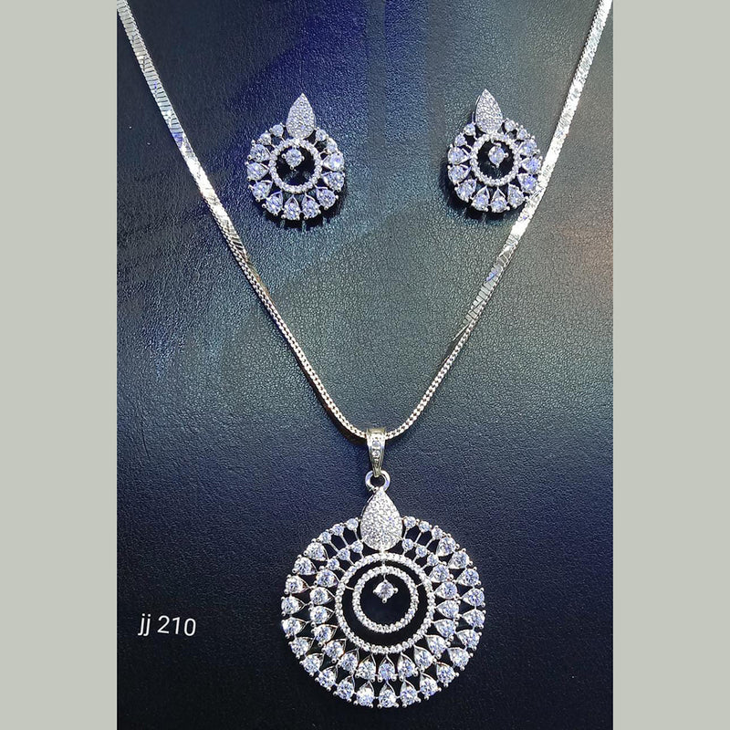 Jain Jewellers Silver Plated AD Stone Chain Pendant Set