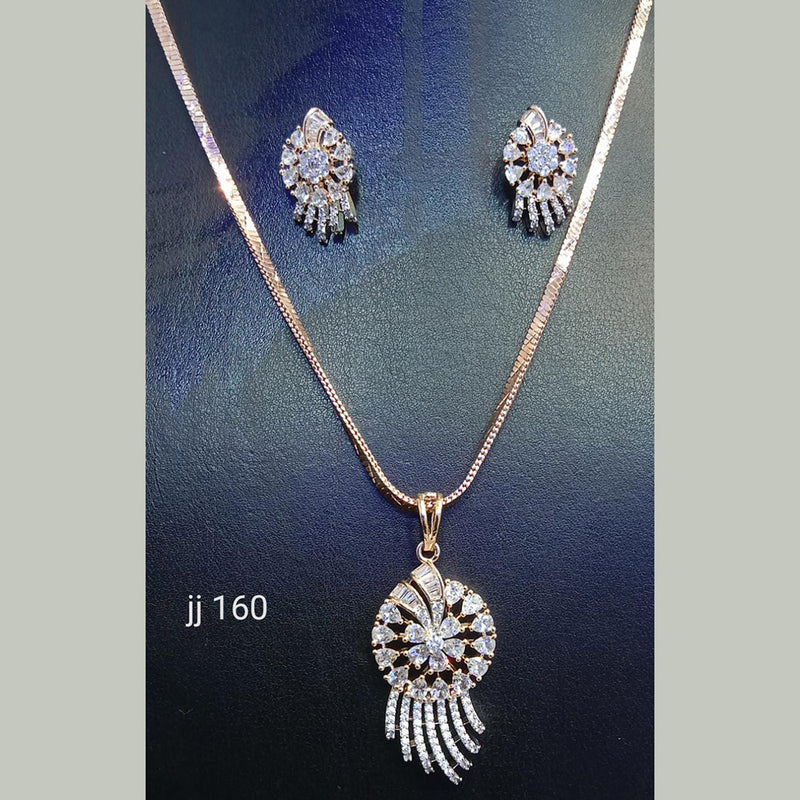 Jain Jewellers Rose Gold Plated AD Stone Chain Pendant Set