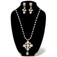 Kriaa Gold Plated White Glass Stone Necklace Set - 1106405B
