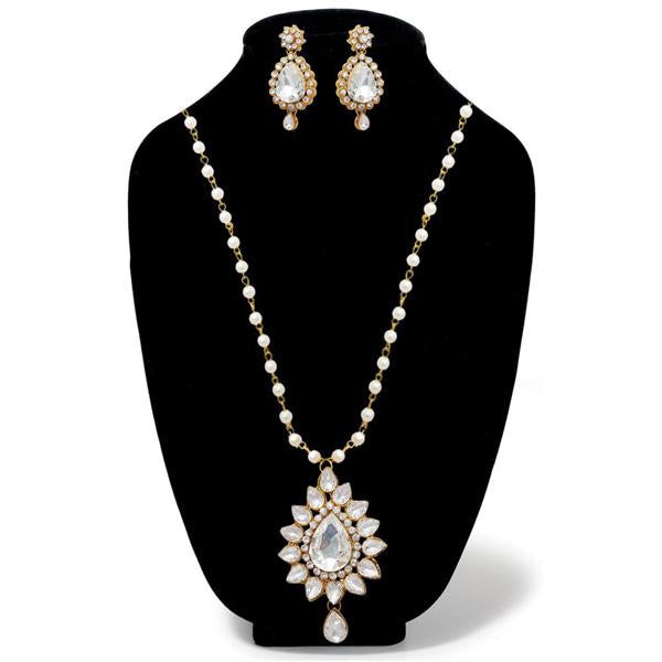Kriaa White Glass Stone Gold Plated Necklace Set - 1106406B