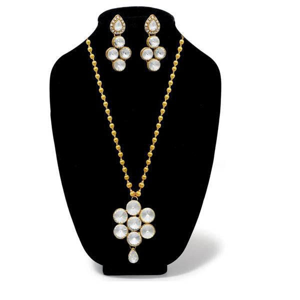 Kriaa White Glass Stone Gold Plated Necklace Set - 1106407A