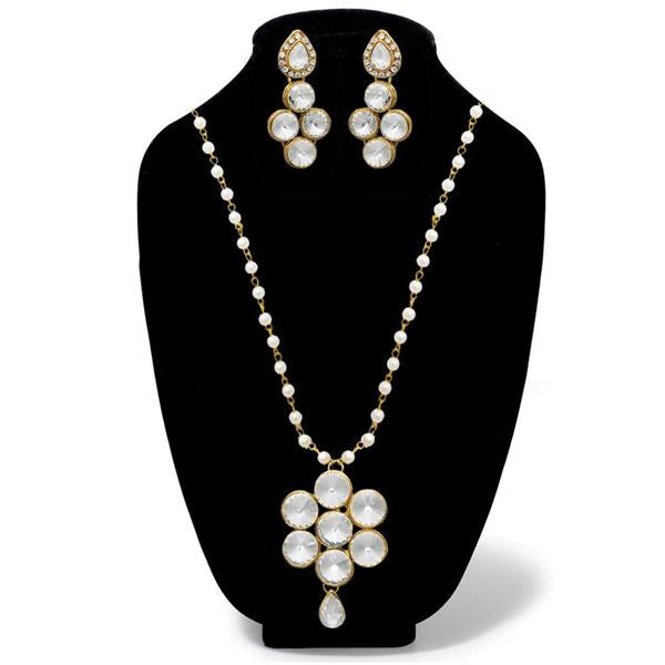 Kriaa White Glass Stone Gold Plated Necklace Set - 1106407B