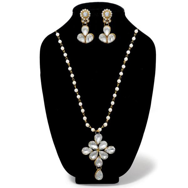 Kriaa White Glass Stone Gold Plated Necklace Set - 1106408B