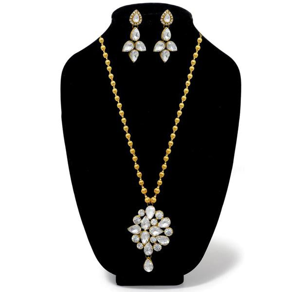 Kriaa White Glass Stone Gold Plated Necklace Set - 1106410A