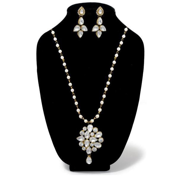 Kriaa White Glass Stone Gold Plated Necklace Set - 1106410B