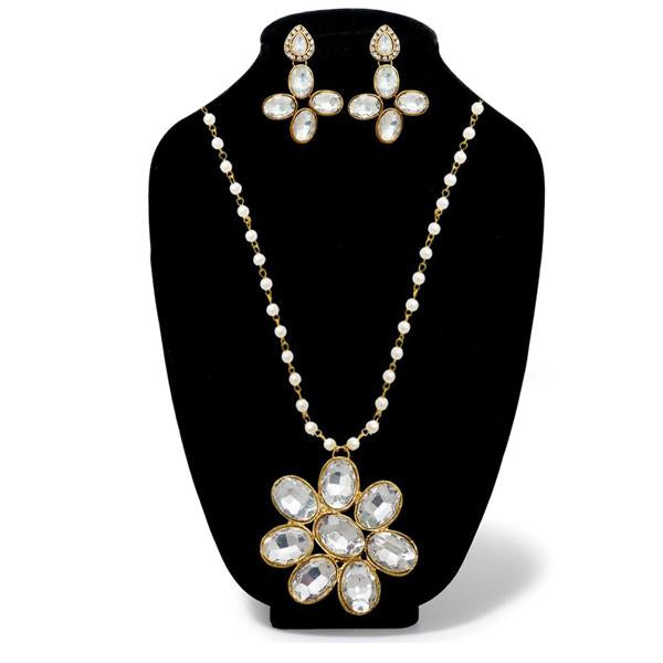Kriaa White Glass Stone Gold Plated Necklace Set - 1106411B