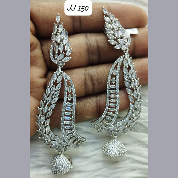 Jain Jewellers Silver Plated AD Dangler Earrings