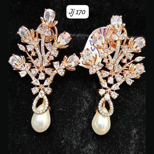 Jain Jewellers Rose Gold Plated Ad Stone Dangler Earrings