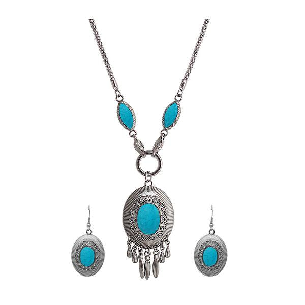 Urthn Rhodium Plated Statement Necklace Set - 1106501B